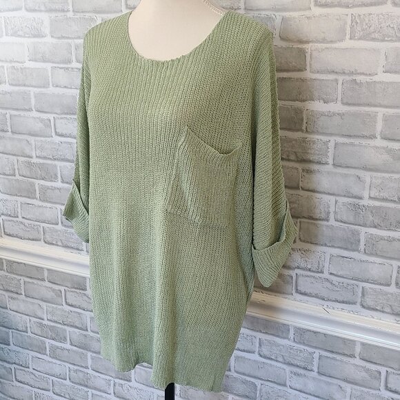 Anna Kaci Green Oversized Loose Knit Stretchy Sweater Casual Lagenlook NEW Large - Picture 2 of 7